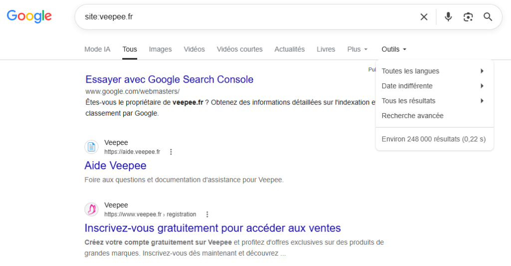 Veepee pages indexées